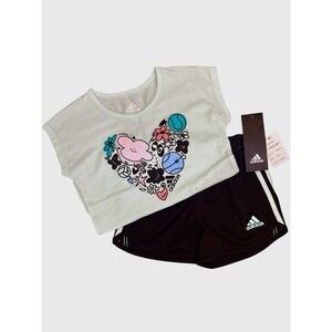 Adidas Toddler‎ Girls 2PC Outfit Set Iced Mint Shirt + Black Shorts New Tags 24M